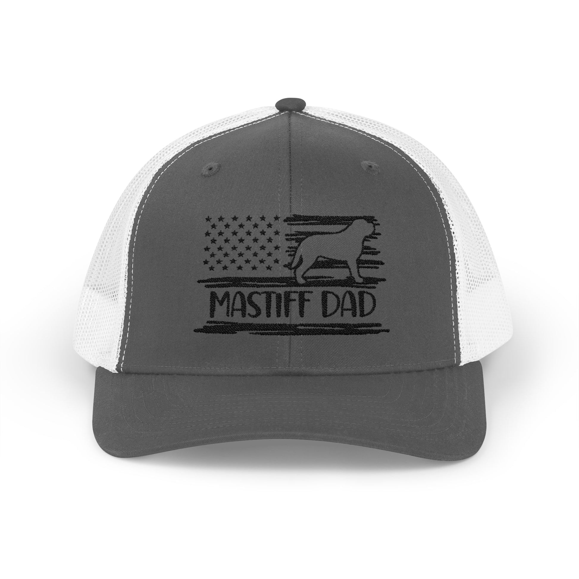 Mastiff Dad Flag Snapback Trucker Cap Charcoal White One size