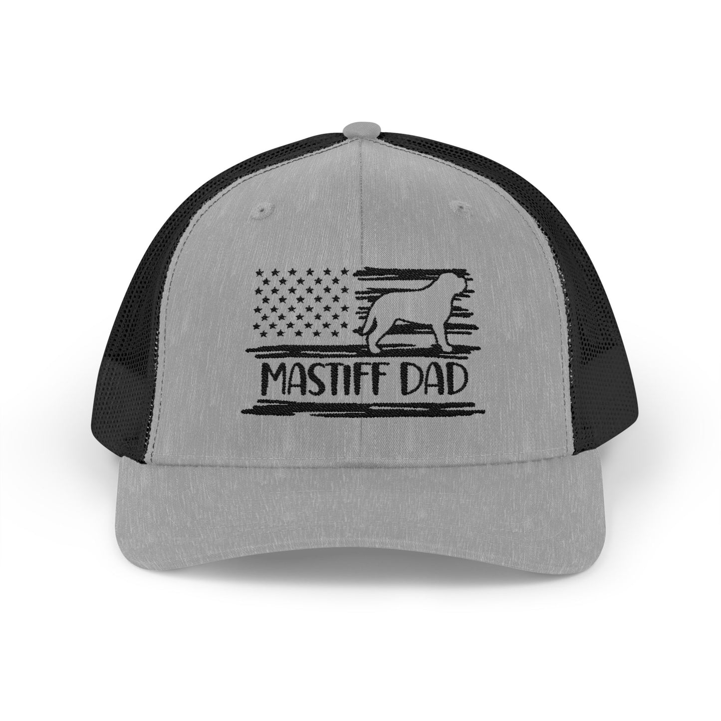 Mastiff Dad Flag Snapback Trucker Cap Heather Grey Black One size