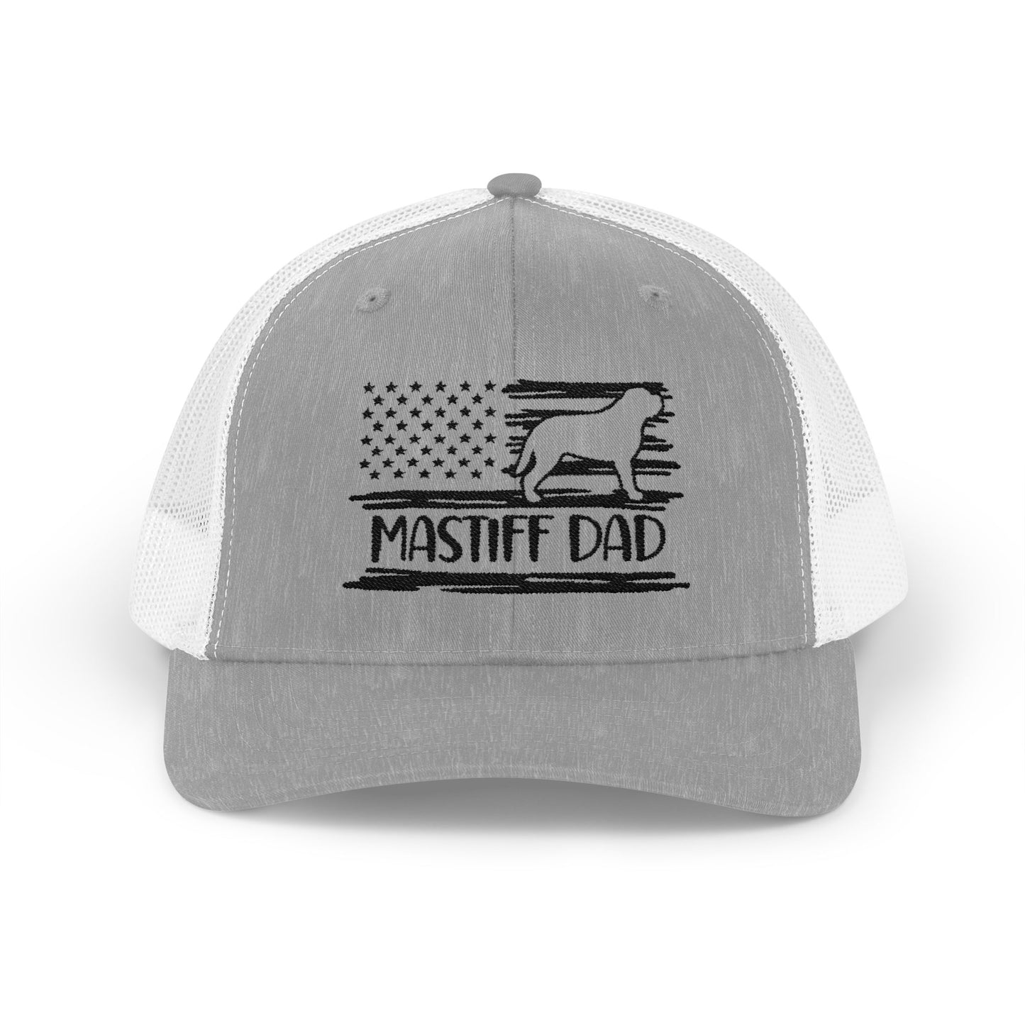 Mastiff Dad Flag Snapback Trucker Cap Heather Grey White One size